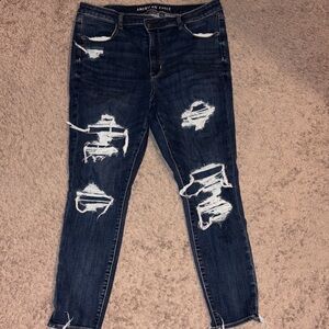 American Eagle Outfitters Women's Ripped Dark Blue Skinny Jeans
